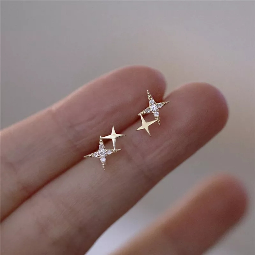 14K Yellow Gold Plated on Sterling Silver Micro Inlaid Crystal Star Earrings